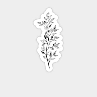 tree branch with leaves graceful and style ink graphics Sticker